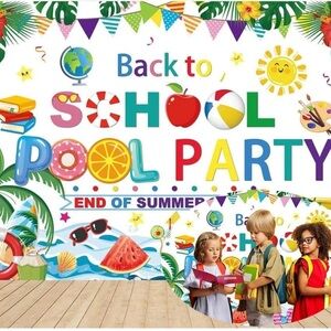 Colorful Back to School Pool Party Banner